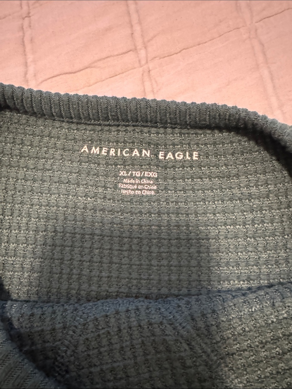 American Eagle Outfitters Men's Forest Green Waffle Crewneck Sweater - Picture 2 of 4